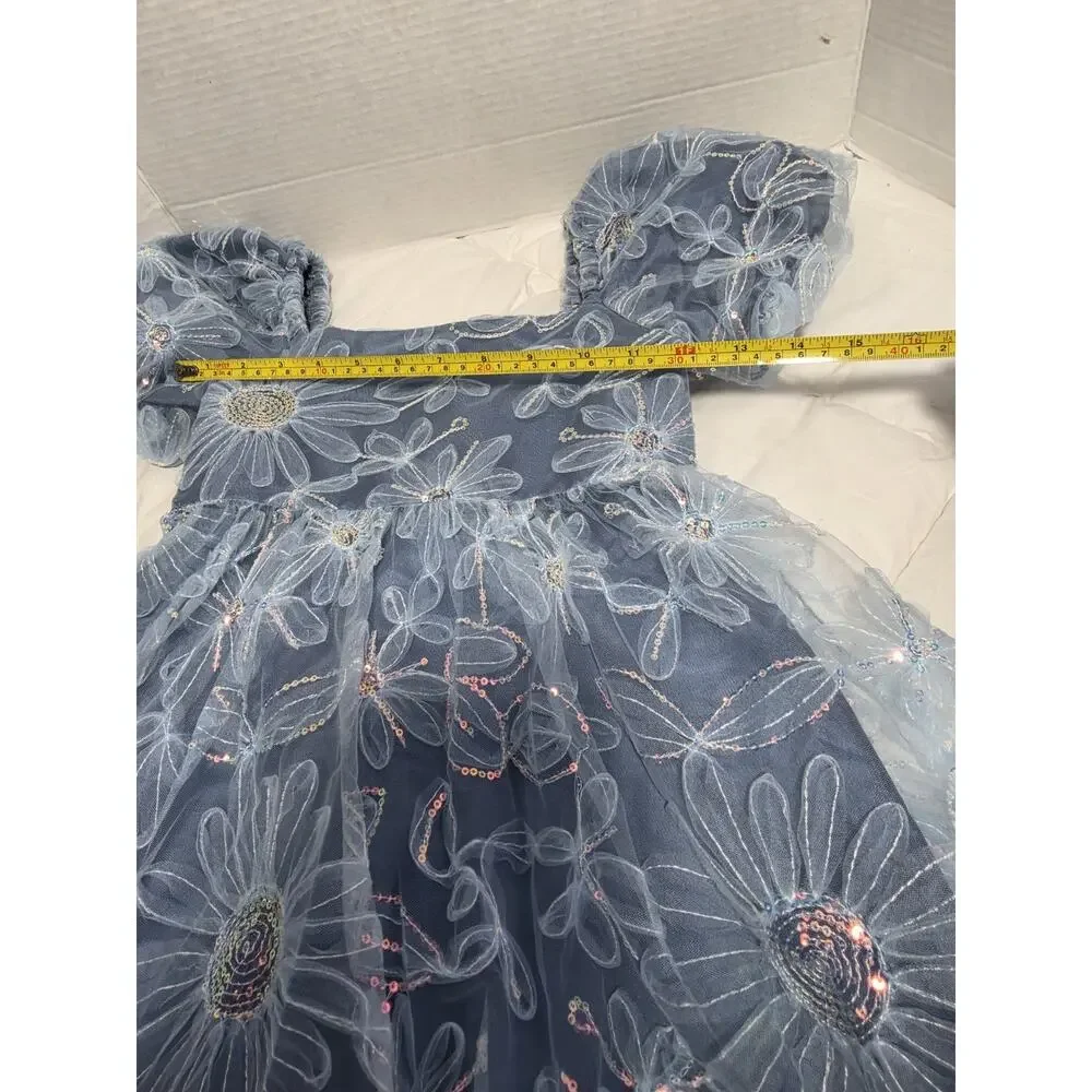 Lipsy Girls Light Blue Holiday Evening Princess Dress Sequin Flowers 7 8y Fairy